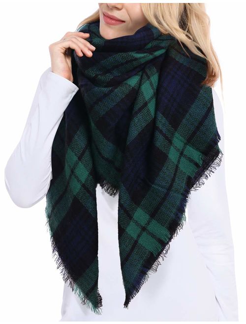 Bess Bridal Women's Plaid Blanket Winter Scarf Warm Cozy Tartan Wrap Oversized Shawl Cape