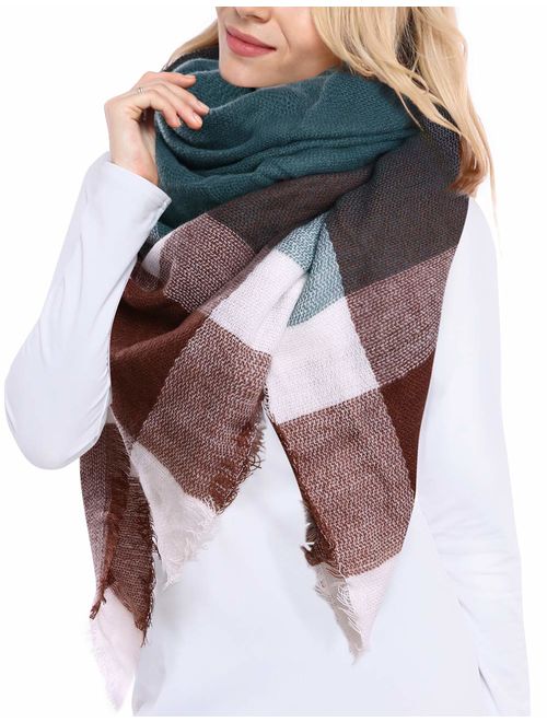 Bess Bridal Women's Plaid Blanket Winter Scarf Warm Cozy Tartan Wrap Oversized Shawl Cape