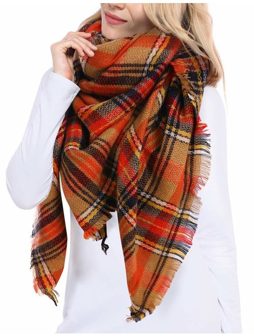 Bess Bridal Women's Plaid Blanket Winter Scarf Warm Cozy Tartan Wrap Oversized Shawl Cape