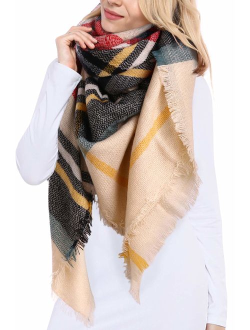 Bess Bridal Women's Plaid Blanket Winter Scarf Warm Cozy Tartan Wrap Oversized Shawl Cape