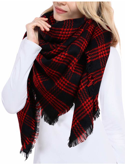 Bess Bridal Women's Plaid Blanket Winter Scarf Warm Cozy Tartan Wrap Oversized Shawl Cape