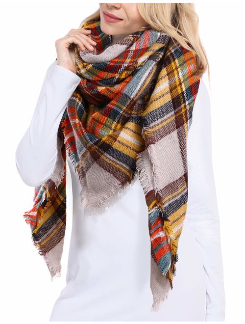 Bess Bridal Women's Plaid Blanket Winter Scarf Warm Cozy Tartan Wrap Oversized Shawl Cape