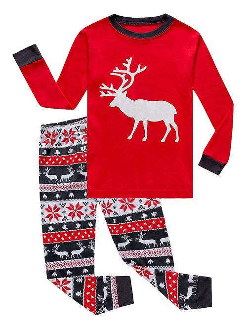 Family Feeling Little Boys Girls' Red Stripe Christmas Pjs Cotton Pajama Sets