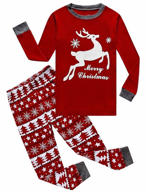 Family Feeling Little Boys Girls' Red Stripe Christmas Pjs Cotton Pajama Sets