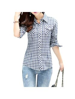 Lasher Female Cotton Casual Plaid Button-up Shirts