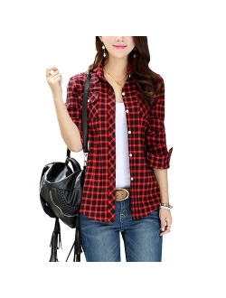 Lasher Female Cotton Casual Plaid Button-up Shirts