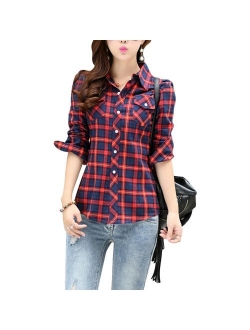 Lasher Female Cotton Casual Plaid Button-up Shirts