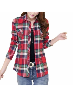 Lasher Female Cotton Casual Plaid Button-up Shirts