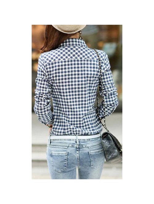 Lasher Female Cotton Casual Plaid Button-up Shirts