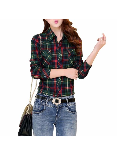 Lasher Female Cotton Casual Plaid Button-up Shirts