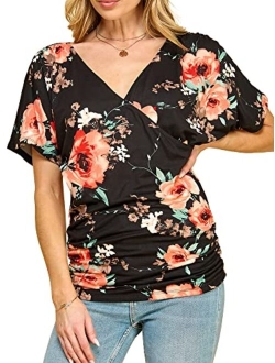 MBJ Womens V Neck Short Sleeve Wrap Front Drape Dolman Top - Made in USA