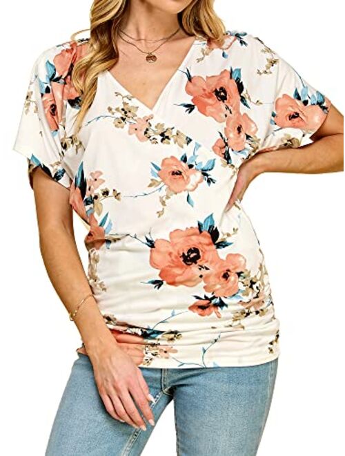 Made by Johnny MBJ Womens V Neck Short Sleeve Wrap Front Drape Dolman Top - Made in USA