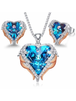 CDE Angel Wing Heart Necklaces and Earrings Christmas Jewelry Gifts Embellished with Crystals from Swarovski 18K White Gold Plated Jewelry Set for Women