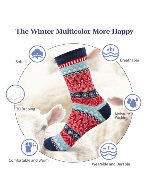 Women Winter Socks Women Socks Warm Thick Soft Wool Socks Christmas Gift Socks for Women Cozy Crew Socks-5packs