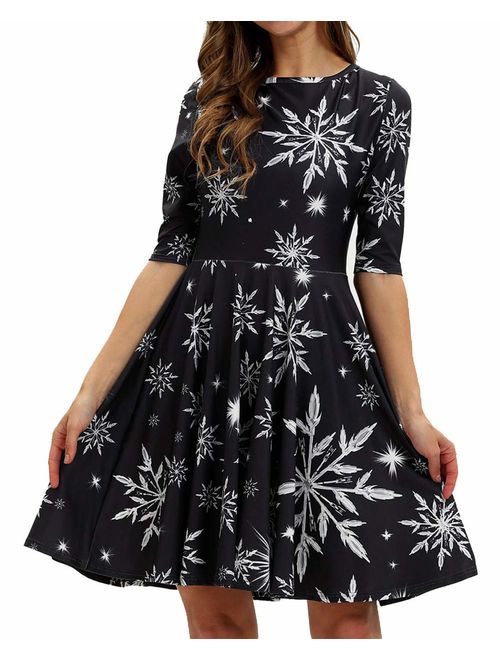 GLUDEAR Women's 3D Print Short Sleeve Unique Casual Flared Midi Dress