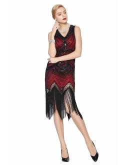 Metme Women's Flapper Dress 1920s V Neck Beaded Fringed Gatsby Theme Roaring 20s Dress for Prom