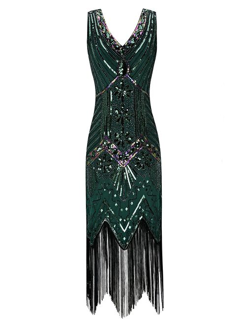 Metme Women's Flapper Dress 1920s V Neck Beaded Fringed Gatsby Theme Roaring 20s Dress for Prom