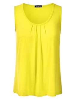 DRESSIS Women's Casual Pleated Scoop Neck Loose Fit Tank Top