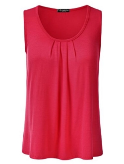 DRESSIS Women's Casual Pleated Scoop Neck Loose Fit Tank Top