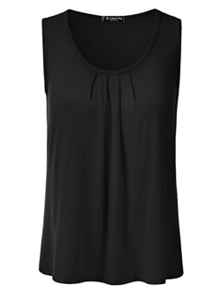 DRESSIS Women's Casual Pleated Scoop Neck Loose Fit Tank Top