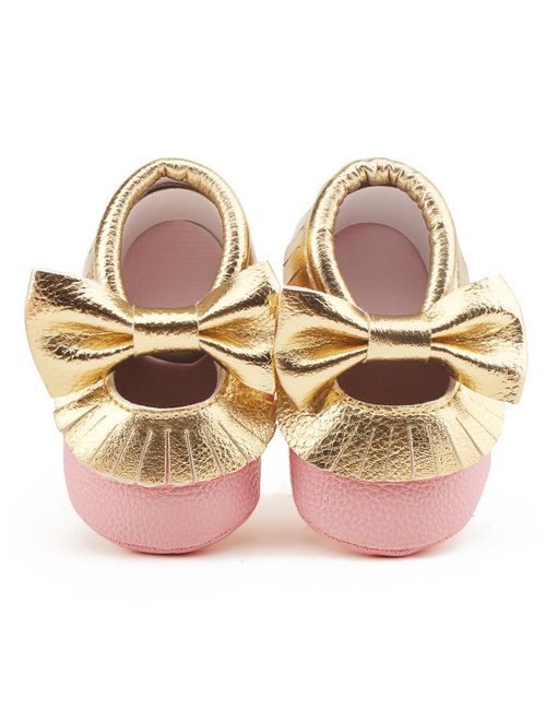 Delebao Infant Toddler Baby Soft Sole Tassel Bowknot Moccasinss Crib Shoes