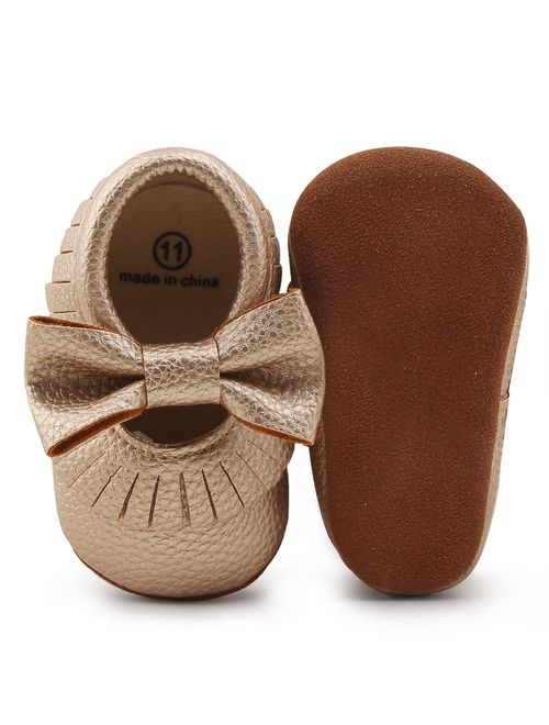 Delebao Infant Toddler Baby Soft Sole Tassel Bowknot Moccasinss Crib Shoes