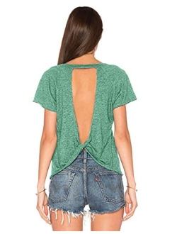 Women's Sexy Backless Short Sleeve Top Back Knot Casual Shirt Tee