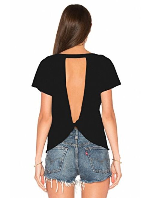 Blooming Jelly Women's Sexy Backless Short Sleeve Top Back Knot Casual Shirt Tee