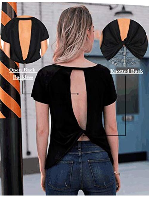 Blooming Jelly Women's Sexy Backless Short Sleeve Top Back Knot Casual Shirt Tee