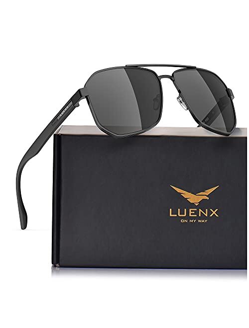 LUENX Aviator Sunglasses for Men Polarized - UV 400 Protection with case 60MM Classic Style