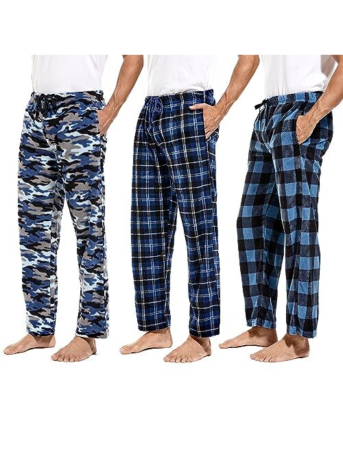 DG Hill 3 Pack Plaid Mens Pajama Pants Set Bottoms Fleece Lounge Sleepwear PJs with Pockets Microfleece