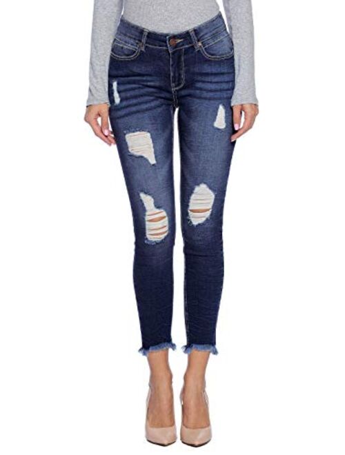 Blue Age Womens Destroyed Ripped Distressed Skinny Jeans