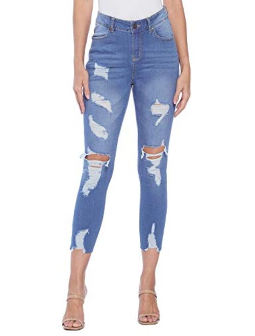 Blue Age Womens Destroyed Ripped Distressed Skinny Jeans