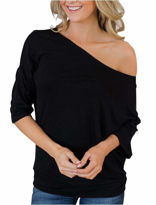 Hilltichu Women's Off Shoulder Tunic Tops Half Sleeve Blouse Casual Summer T-Shirt