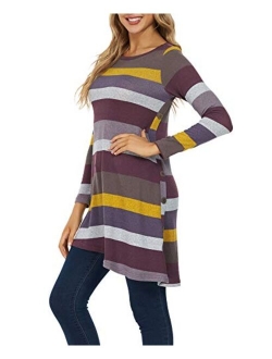 KORSIS Women's Long Sleeve Round Neck Button Side T Shirts Tunic Dress