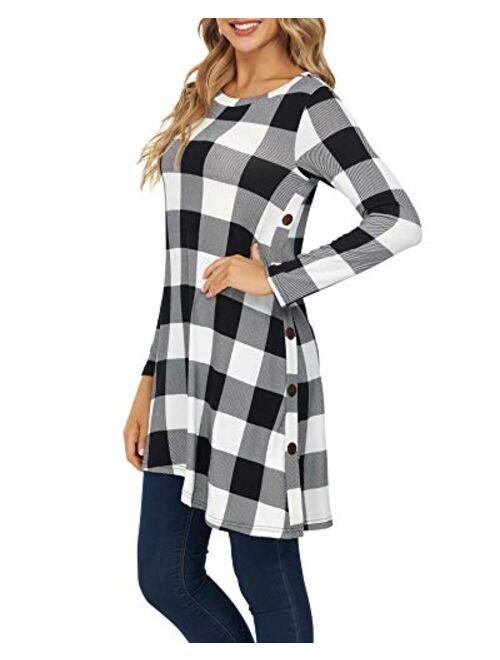 KORSIS Women's Long Sleeve Round Neck Button Side T Shirts Tunic Dress