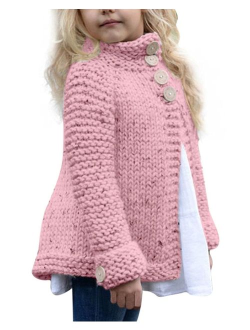 Toddler Baby Girls Autumn Winter Clothes Button Knitted Sweater Cardigan Cloak Warm Thick Coat