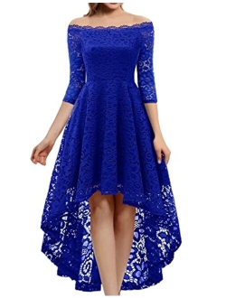 Dressystar Women's Lace Off Shoulder Cocktail Hi-Lo Bridesmaid Swing Dress