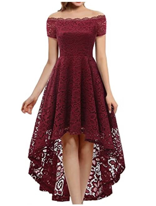 Dressystar Women's Lace Off Shoulder Cocktail Hi-Lo Bridesmaid Swing Dress