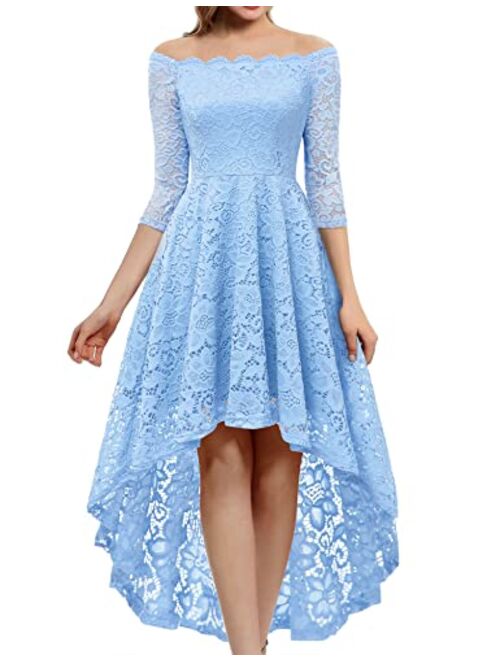 Dressystar Women's Lace Off Shoulder Cocktail Hi-Lo Bridesmaid Swing Dress