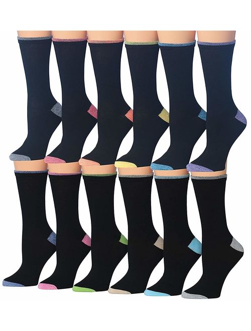 Tipi Toe Women's 12 Pairs Colorful Patterned Crew Socks