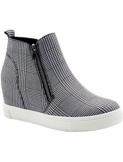 Athlefit Women's Platform Wedge Sneakers Wedge Booties Ankle Heels