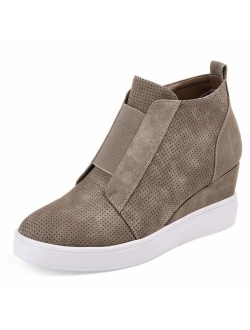 Athlefit Women's Platform Wedge Sneakers Wedge Booties Ankle Heels