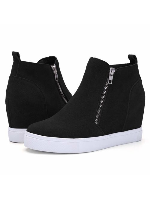 Athlefit Women's Platform Wedge Sneakers Wedge Booties Ankle Heels