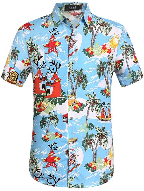 SSLR Men's Santa Claus Party Tropical Ugly Hawaiian Christmas Shirts