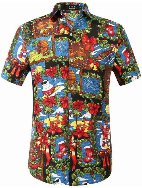 SSLR Men's Santa Claus Party Tropical Ugly Hawaiian Christmas Shirts