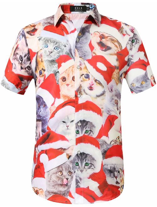 SSLR Men's Santa Claus Party Tropical Ugly Hawaiian Christmas Shirts