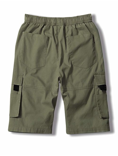 APTRO Men's Cargo Shorts Elastic Waist Twill Relaxed Fit Multi-Pockets Outdoor Casual Shorts