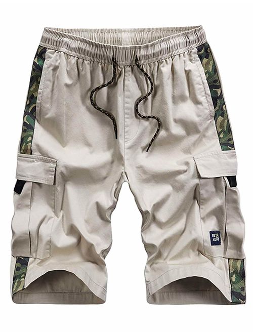 APTRO Men's Cargo Shorts Elastic Waist Twill Relaxed Fit Multi-Pockets Outdoor Casual Shorts