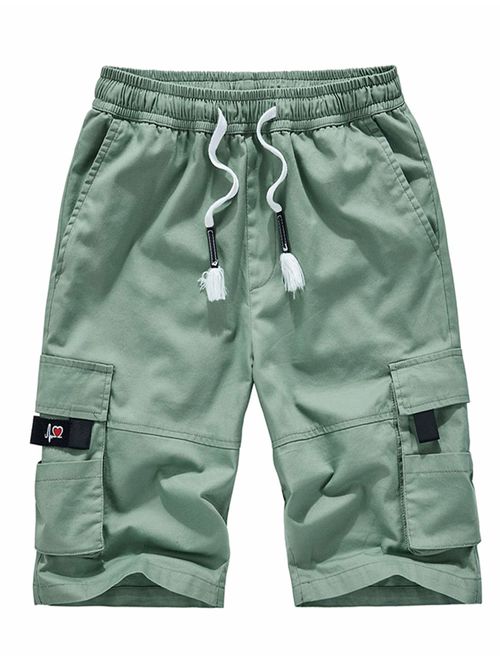 APTRO Men's Cargo Shorts Elastic Waist Twill Relaxed Fit Multi-Pockets Outdoor Casual Shorts